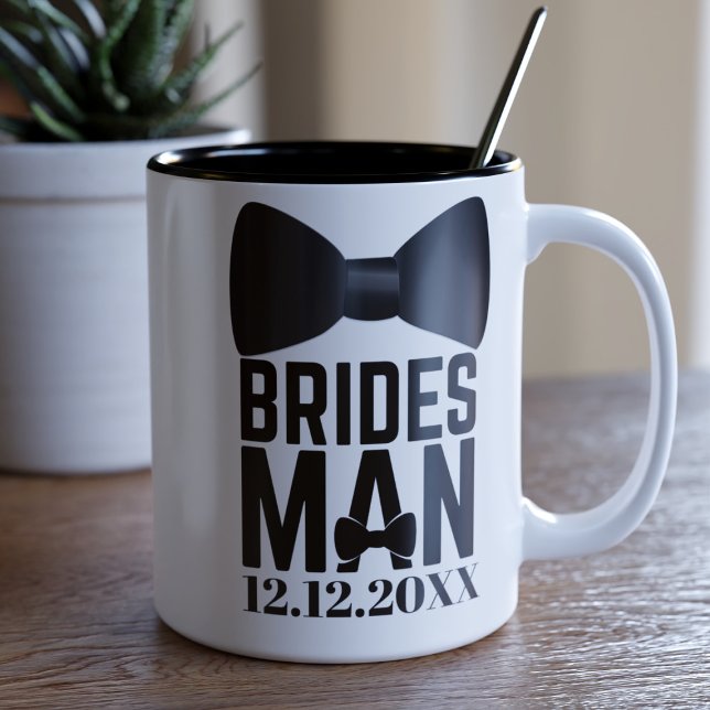 Caneca De Café Em Dois Tons Favor de Casamento de Arco Tie Bridesman (Criador carregado)