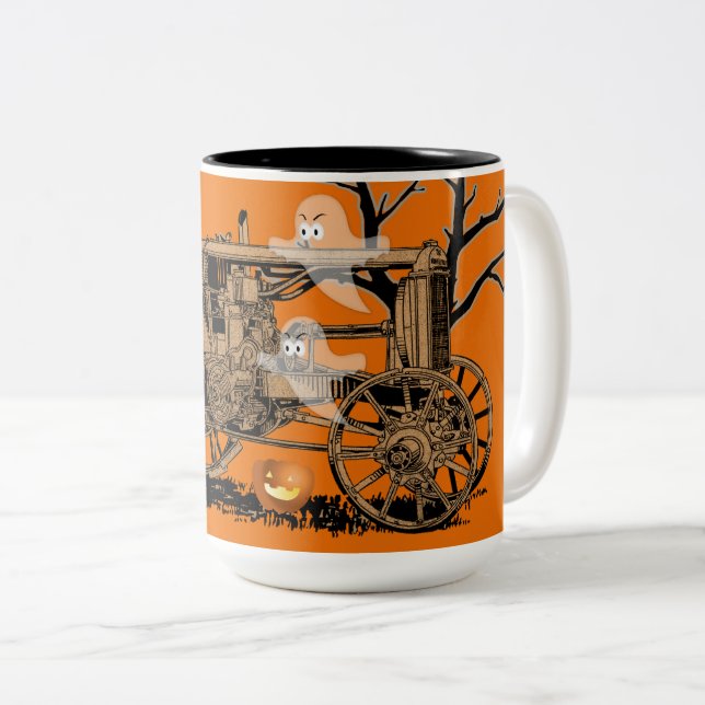 CANECA DE CAFÉ EM DOIS TONS FAZENDA ANTÍQUICA TRATOR HALLOWEGHOST PUMPKIN FAZE (Frente Esquerda)