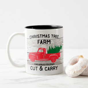 Caneca De Café Em Dois Tons Fazenda de Árvore de Natal com Caminhão e Árvore d