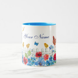 Caneca De Café Em Dois Tons Fazenda de frango colorida jardim nome personaliza
