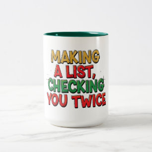 Caneca De Café Em Dois Tons Fazendo uma Lista, Verificando Você Duas Vezes Nat
