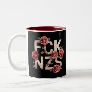 Caneca De Café Em Dois Tons FCK NZS Floral Contra a Direita Sem Nazistas Lgbtq