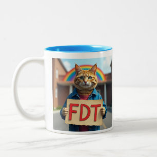 Caneca De Café Em Dois Tons FDT Cat com Sinal arco-íris