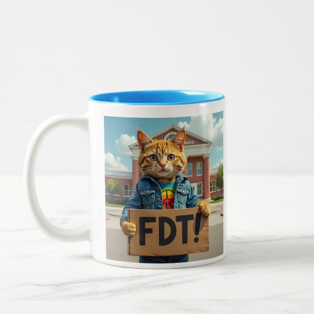 Caneca De Café Em Dois Tons FDT Cat com Sinal arco-íris (Esquerda)