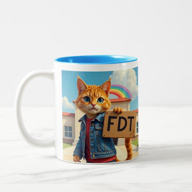 Caneca De Café Em Dois Tons FDT Cat com Sinal arco-íris (Esquerda)