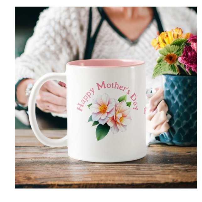Caneca De Café Em Dois Tons Fé do Dia das Mães e camellias (Criador carregado)