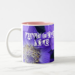 Caneca De Café Em Dois Tons Fé Esperança Amor Monograma Nome Vinha Flores de C