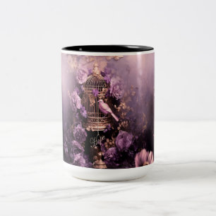 Caneca De Café Em Dois Tons Fé Esperança Amor, Pássaro Vintage e Floral