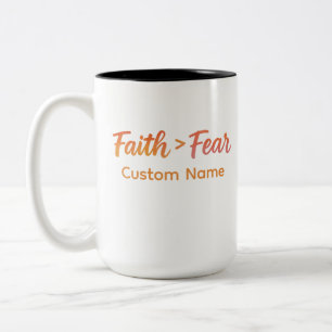 Caneca De Café Em Dois Tons Fé > Medo Aquarela Motivação do Sol Personalizada