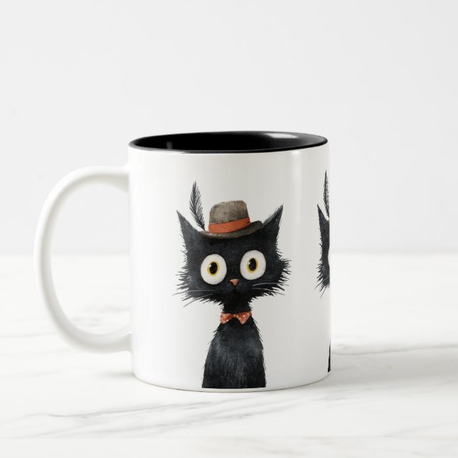 Caneca De Café Em Dois Tons Feathered Feline Fancy Black Cat (Esquerda)