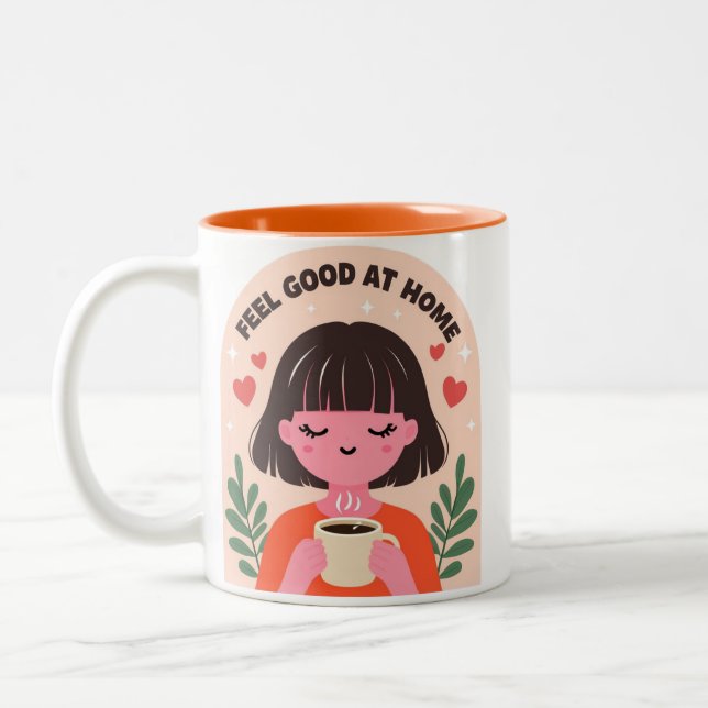 Caneca De Café Em Dois Tons Feel good at home Mug (Esquerda)
