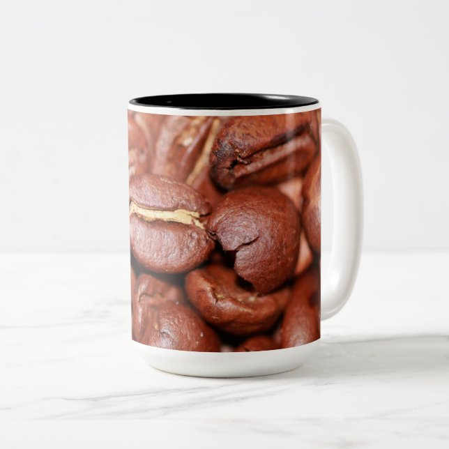 Caneca De Café Em Dois Tons Feijões de café torrados (Frente Esquerda)