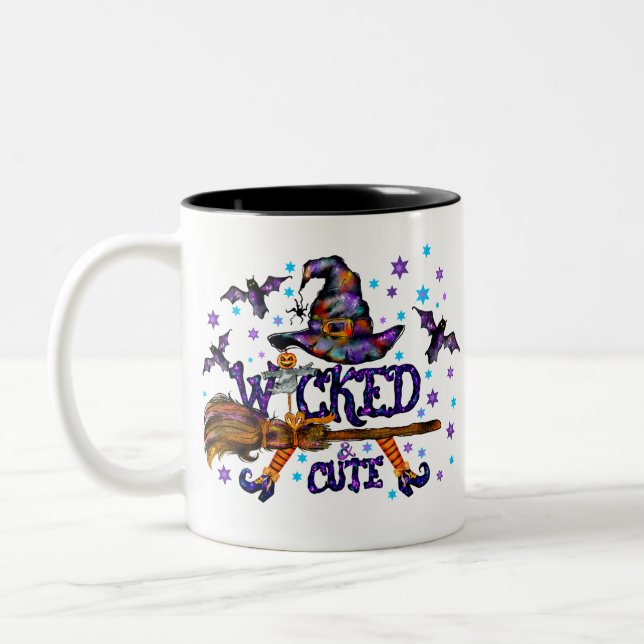 Caneca De Café Em Dois Tons Feiticeira Mágica das Halloween (Esquerda)