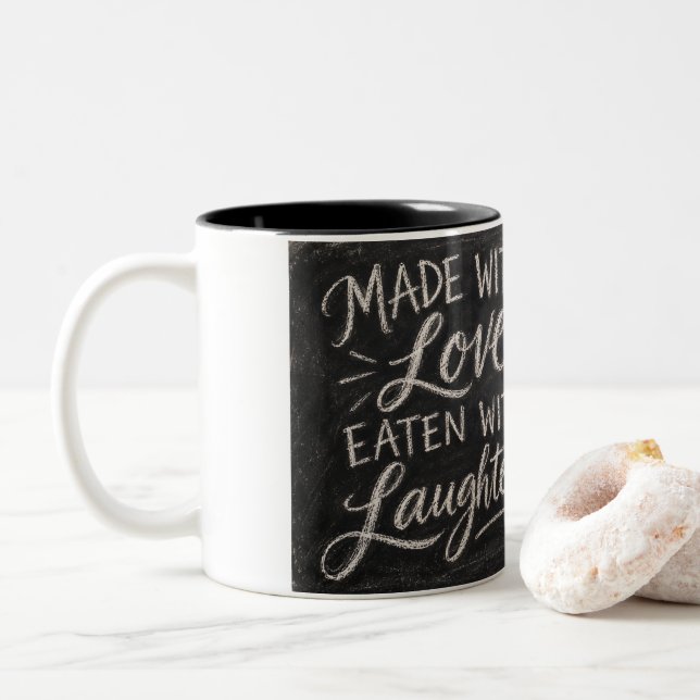 Caneca De Café Em Dois Tons Feito Com Amor, Comido Com Riso (Com Donut)
