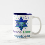 Caneca De Café Em Dois Tons Felicidade do amor da paz<br><div class="desc">Os corações, a estrela de David, e as palavras da "felicidade do amor paz" são uma maneira bonita de dizer Hanukkah feliz.</div>