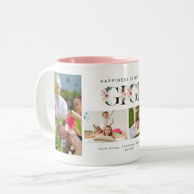 Caneca De Café Em Dois Tons Felicidade é ser uma gigi Blush Floral 4 Photo Mug (Frente Esquerda)