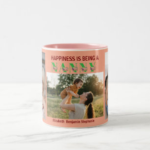 Caneca De Café Em Dois Tons Felicidade é Ser uma NANA Floral 3 Nome da Foto