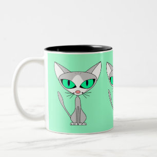 Caneca De Café Em Dois Tons Felino extravagante - cinza e branco