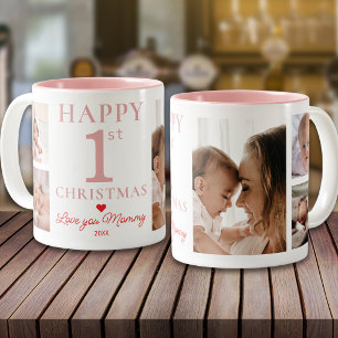 Caneca De Café Em Dois Tons Feliz 1º Natal Amo Você Mamãe 5 Foto Rosa