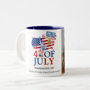 Caneca De Café Em Dois Tons Feliz 4 de julho Foto do Dia da Independência