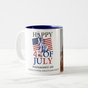 Caneca De Café Em Dois Tons Feliz 4 de julho Foto do Dia da Independência