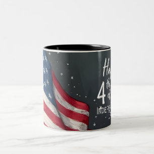 Caneca De Café Em Dois Tons Feliz 4 de Julho Ilustração de Arte de Bandeira Vi