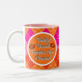 Caneca De Café Em Dois Tons Feliz Abençoado Pumpkin Spice Obcecado Rosa