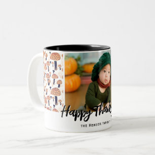 Caneca De Café Em Dois Tons Feliz Ação de Graças Cogumelo Laranja Foto de Outo