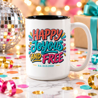Caneca De Café Em Dois Tons Feliz Alegre e Livre - Data de Estabelecimento par