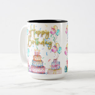 Caneca De Café Em Dois Tons Feliz Aniversário