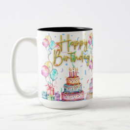 Caneca De Café Em Dois Tons Feliz Aniversário