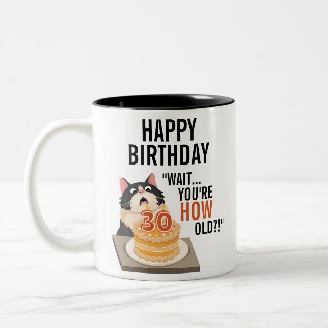 Caneca De Café Em Dois Tons Feliz aniversário, 30 preto e branco, diversão de  (Esquerda)