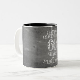 Caneca De Café Em Dois Tons Feliz Aniversário - 60 Anos e Fabuloso