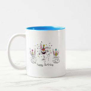Caneca De Café Em Dois Tons Feliz Aniversário Bonito Coelhos Coelhos Coelhos