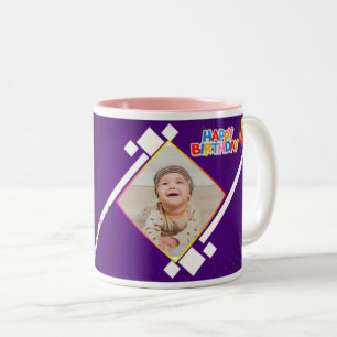 Caneca De Café Em Dois Tons Feliz Aniversário, Criança Infantil Foto