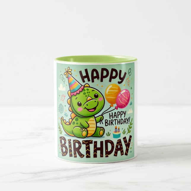 Caneca De Café Em Dois Tons Feliz Aniversário Cute Dino Roar (Centro)