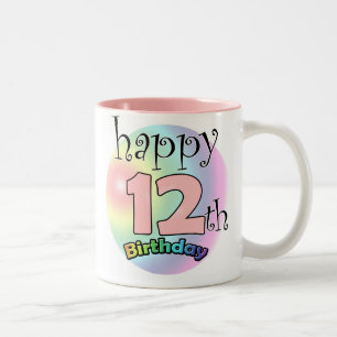 Caneca De Café Em Dois Tons Feliz aniversário de 12 (roze)