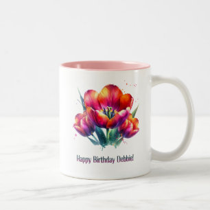Caneca De Café Em Dois Tons Feliz aniversário Debbie