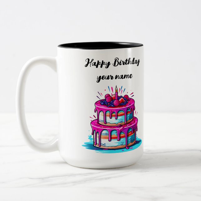 Caneca De Café Em Dois Tons Feliz Aniversário E Citação (Esquerda)