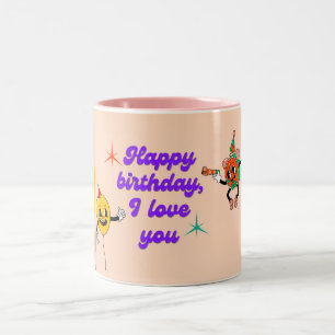Caneca De Café Em Dois Tons Feliz Aniversário, Eu Te Amo - Celebração Sentida