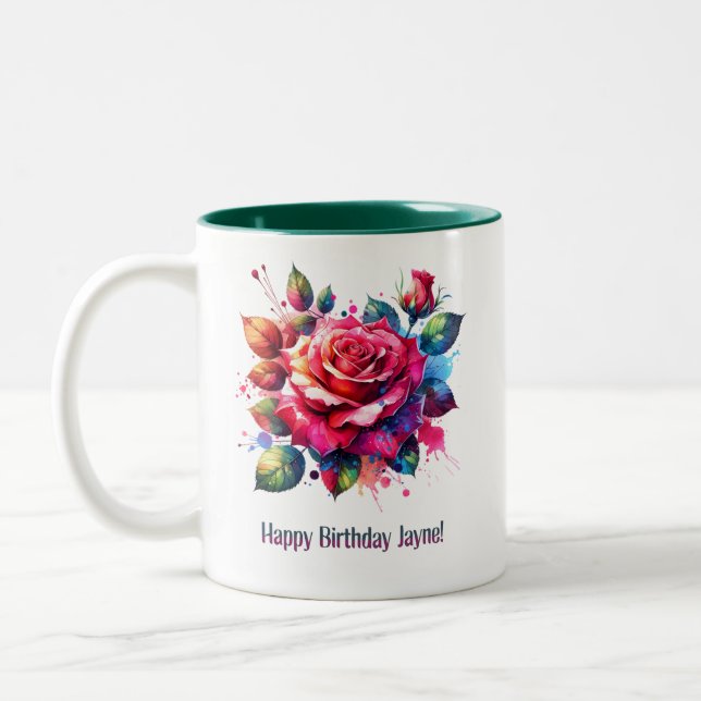 Caneca De Café Em Dois Tons Feliz aniversário Jayne (Esquerda)