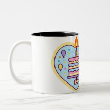 Feliz Aniversário Mug com Design de Bolo e Vela