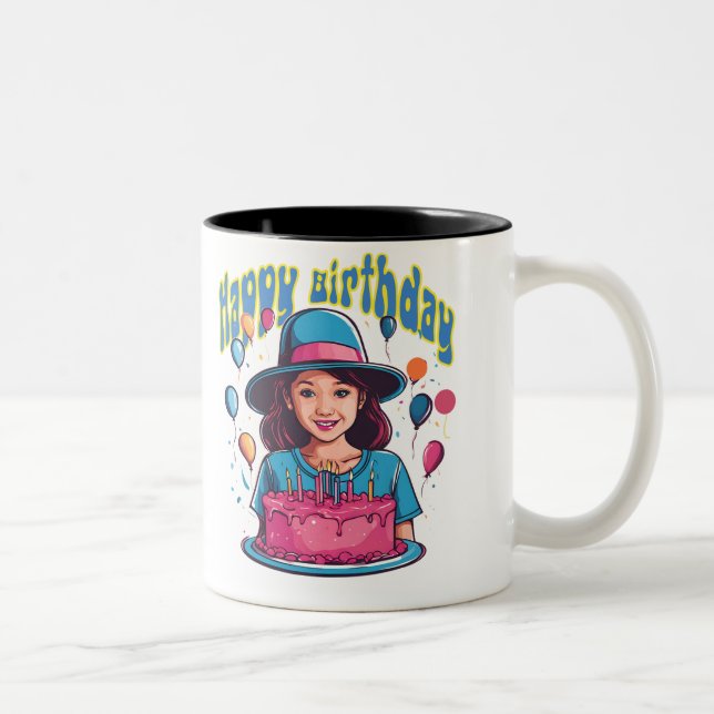 Caneca De Café Em Dois Tons Feliz aniversário Mug design para meninas (Direita)