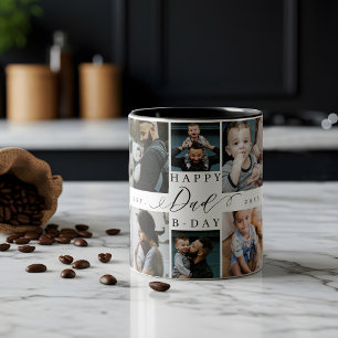 Caneca De Café Em Dois Tons Feliz Aniversário Pai 8 Colagem de Fotos Presente