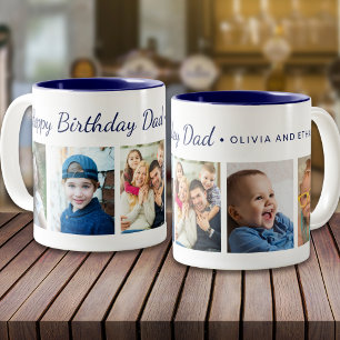 Caneca De Café Em Dois Tons Feliz Aniversário Papai Moderno 5 Colagem de Fotos