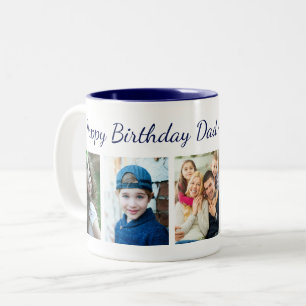 Caneca De Café Em Dois Tons Feliz Aniversário Papai Moderno 5 Colagem de Fotos