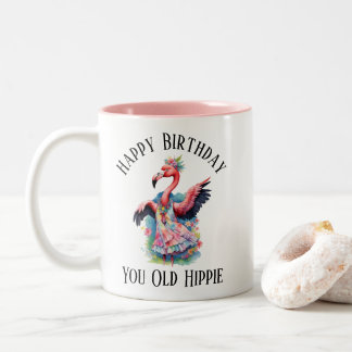 Caneca De Café Em Dois Tons Feliz Aniversário Velho Hippie dos Anos Setenta Re