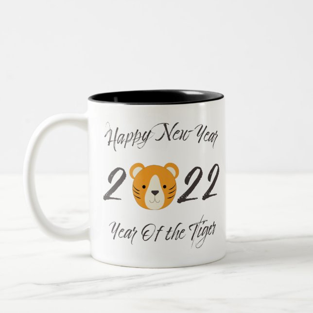 Caneca De Café Em Dois Tons Feliz ano novo 2022 Ano do Tigre (Esquerda)