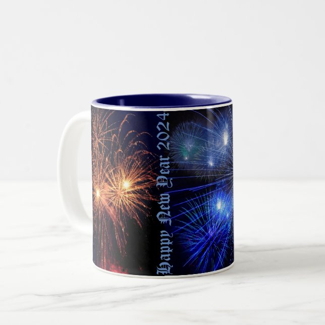 Caneca De Café Em Dois Tons Feliz ano novo café Mugs 2024 (Frente Esquerda)