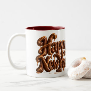 Caneca De Café Em Dois Tons Feliz Ano Novo Chocolate Caramelo
